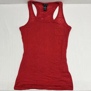 Y2K Jules+James sheer cheetah print red tank top w small pocket Sz L Scenecore
